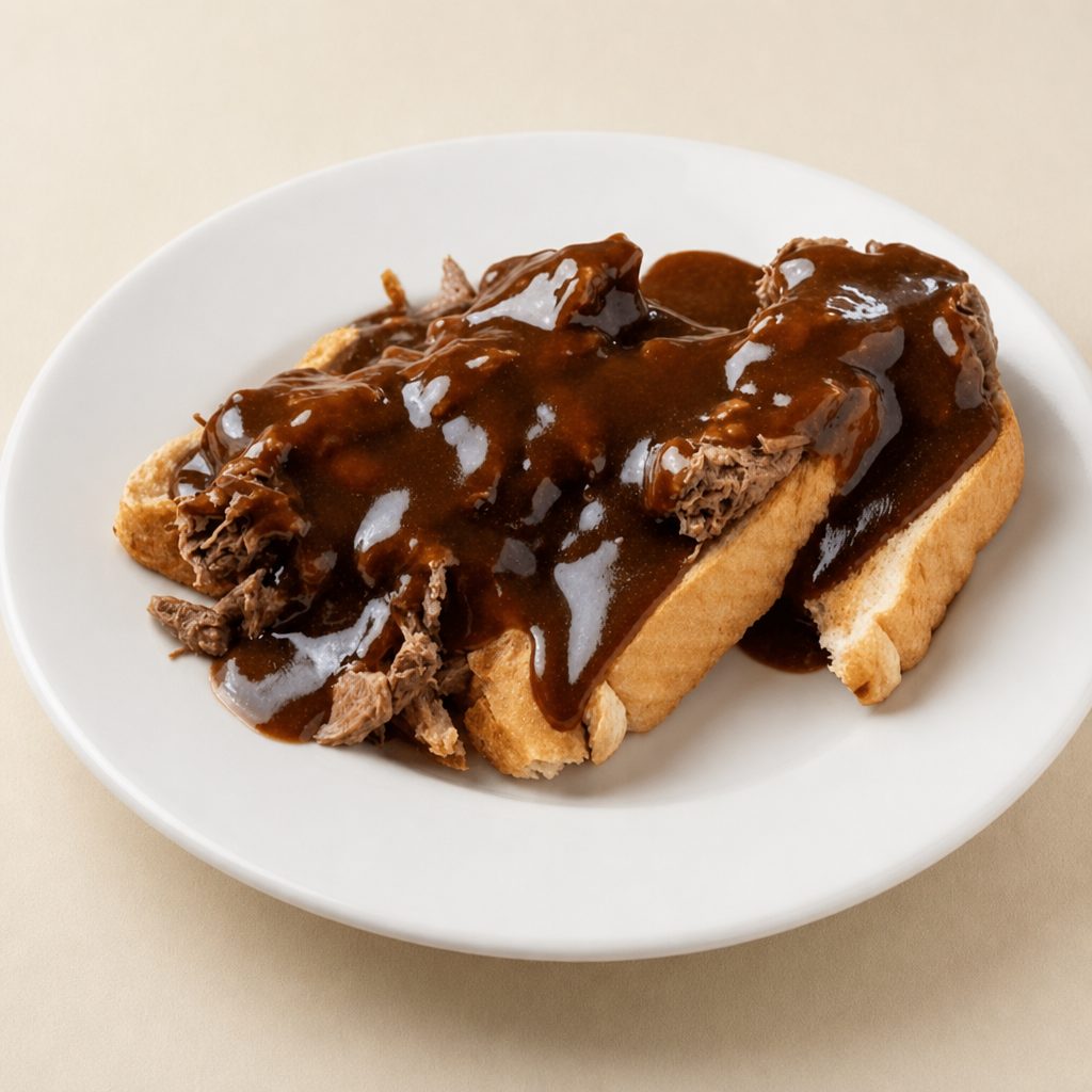 Open Faced Roast Beef Sandwich.