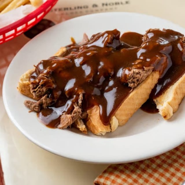 Open Faced Roast Beef Sandwich.