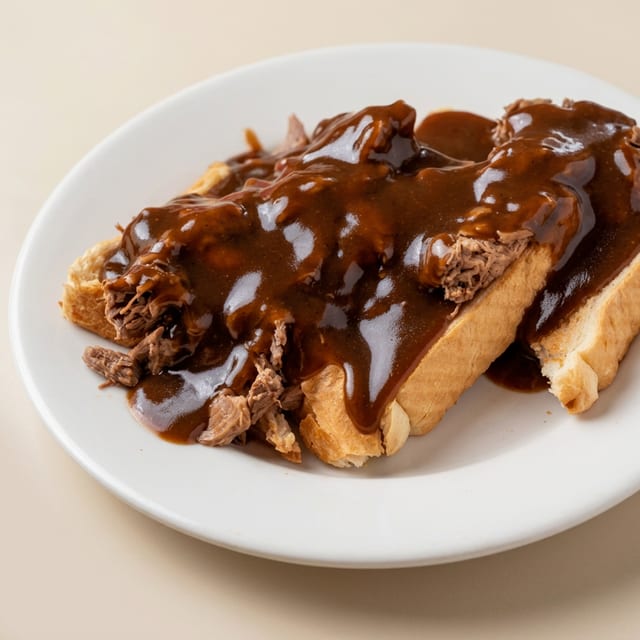 Open Faced Roast Beef Sandwich.