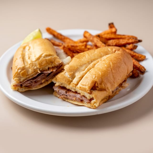 Hot Ham and Swiss Sandwich.